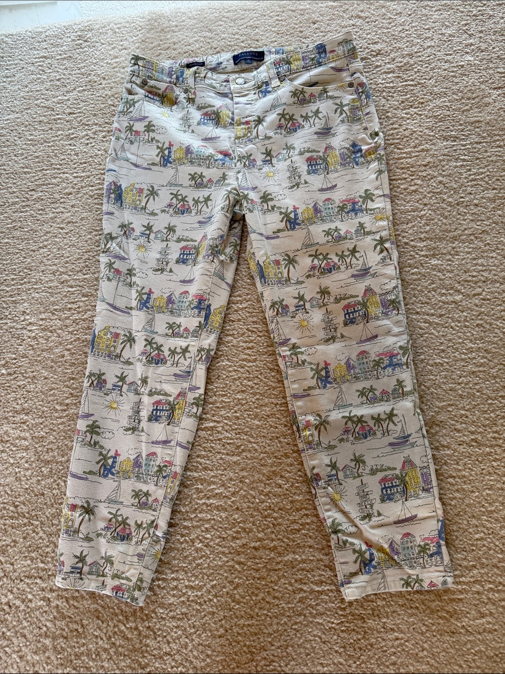 Talbots Cream Coastal-Print Skinny Jeans
